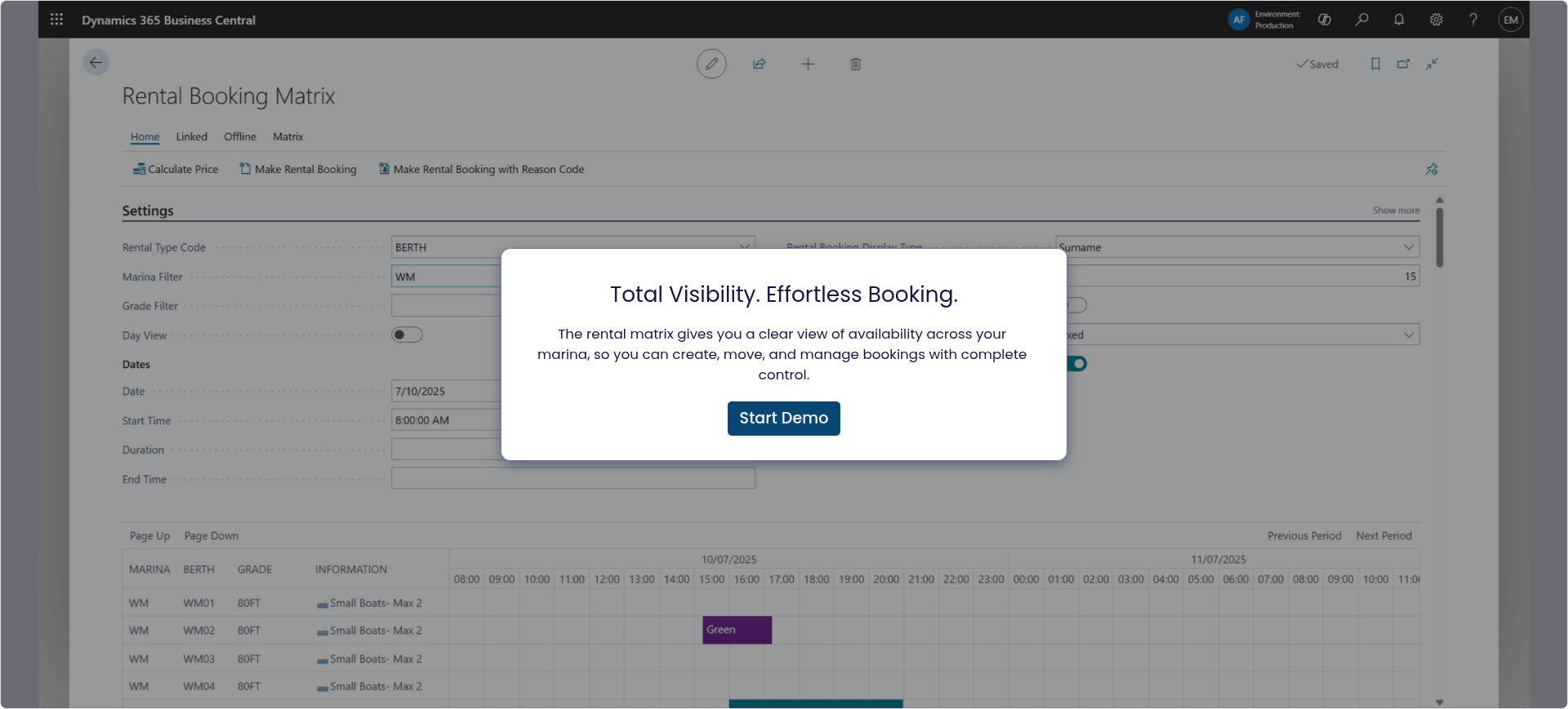 EliteMarinas Demo: Rental Booking Matrix